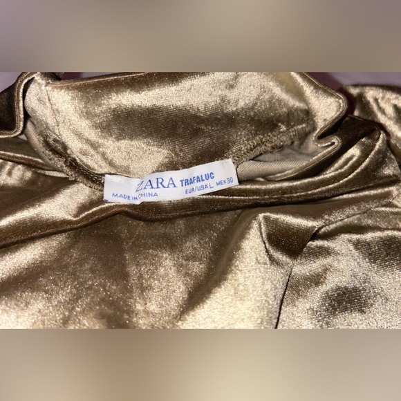 Zara Trafaluc Olive Green Velvet Bodycon Dress Short Sleeve Large Turtle Neck - Picture 3 of 5